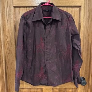 4YOU Premium Dark Plum Scandinavian Embroidered Floral Shirt Large